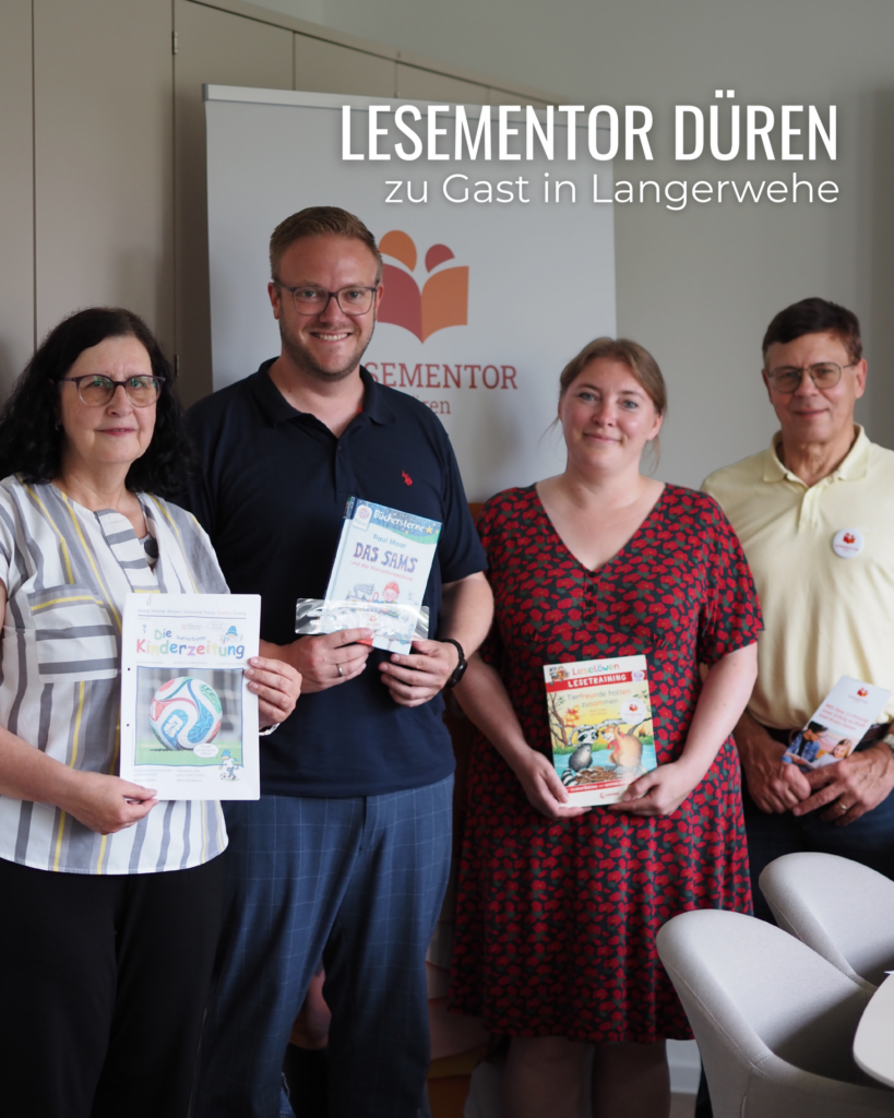 Bild: von links nach rechts: Heidi Becker (Vorstand LESEMENTOR Düren), Bürgermeister Moritz Pelzer, Myrjam Passing (Strukturwandelmanagerin der Stabsstelle Gemeindeentwicklung) und Peter Becker (Vorstand LESEMENTOR Düren)
Copyright Gemeinde Langerwehe